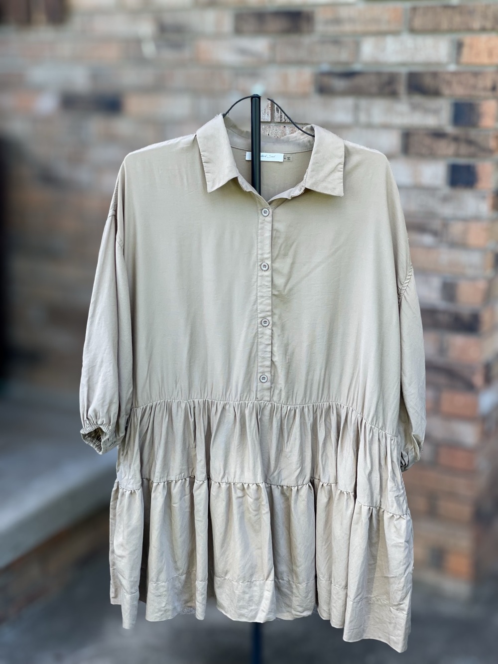 Mustard Seed Tiered Babydoll Tunic Blouse Medium Neutral Boho Peplum